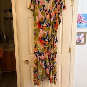 Modcloth Asymmetrical Floral Dress in Pink, Green, and Blue